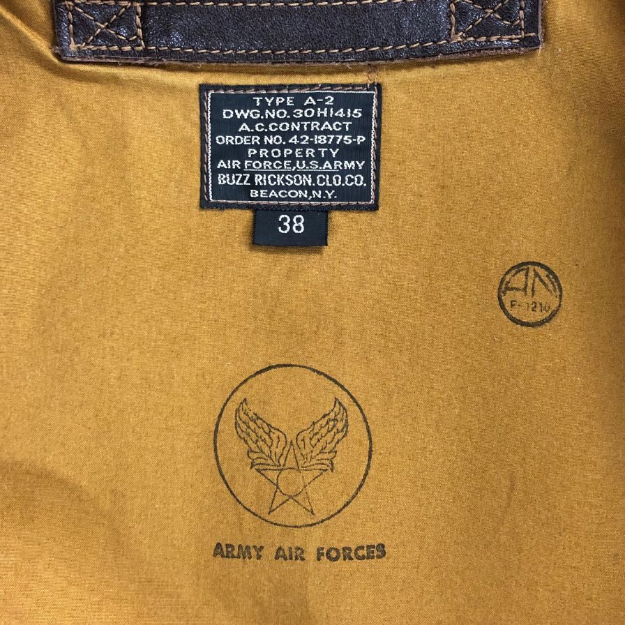 中古◆バズリクソンズ A-2 フライトジャケット ホースハイド BR80563 ブラウン系 サイズ38 メンズ BUZZ RICKSON’S 【AFG1】