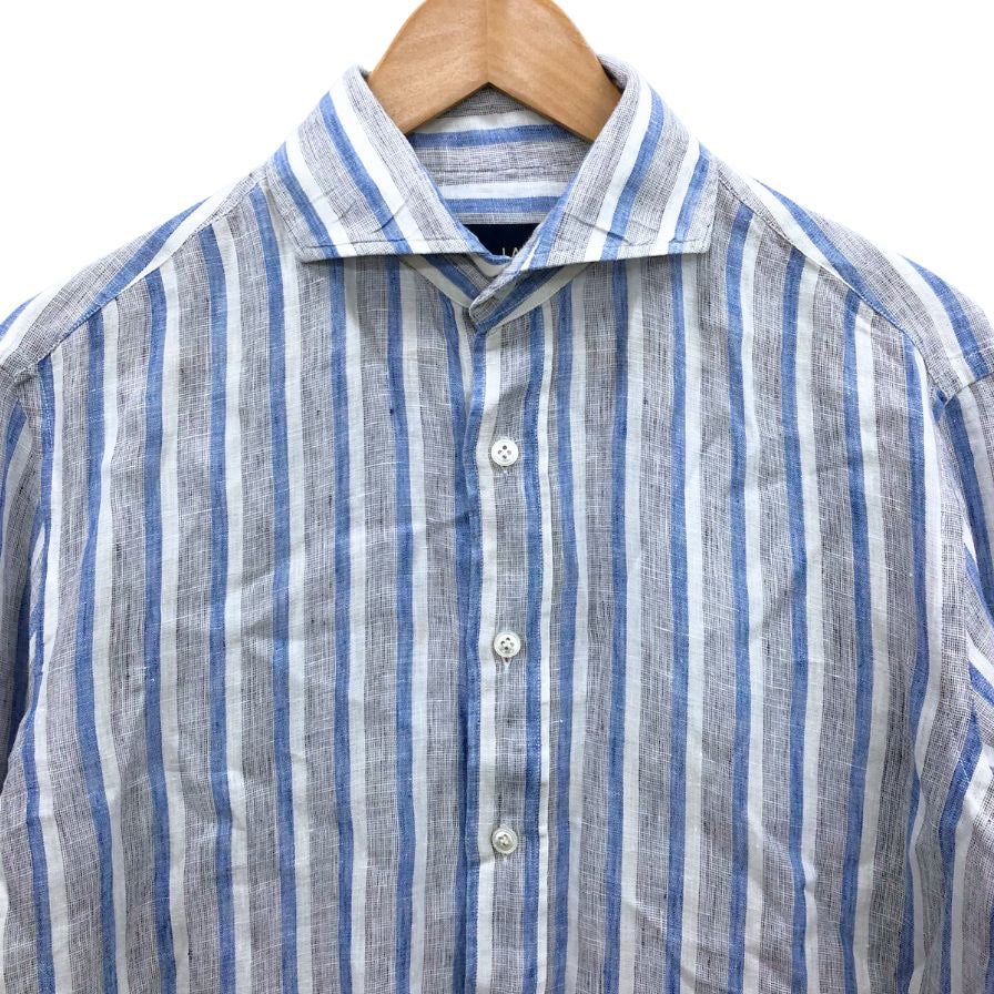 美品◆ラルディーニ 長袖シャツ ストライプ リネン サイズ39 メンズ LARDINI 【AFB17】