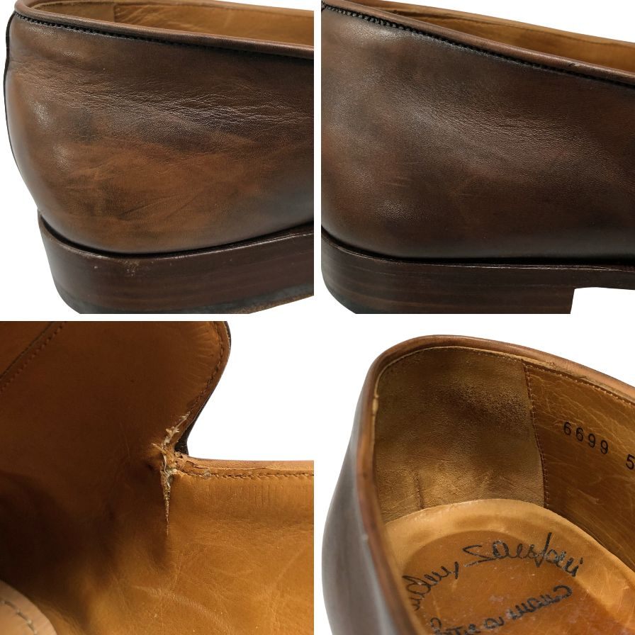 サントーニ レザーローファー ウィングチップ 本革 スリッポン 6699 ブラウン メンズ サイズ7 Santoni 約26.0cm【AFC29】