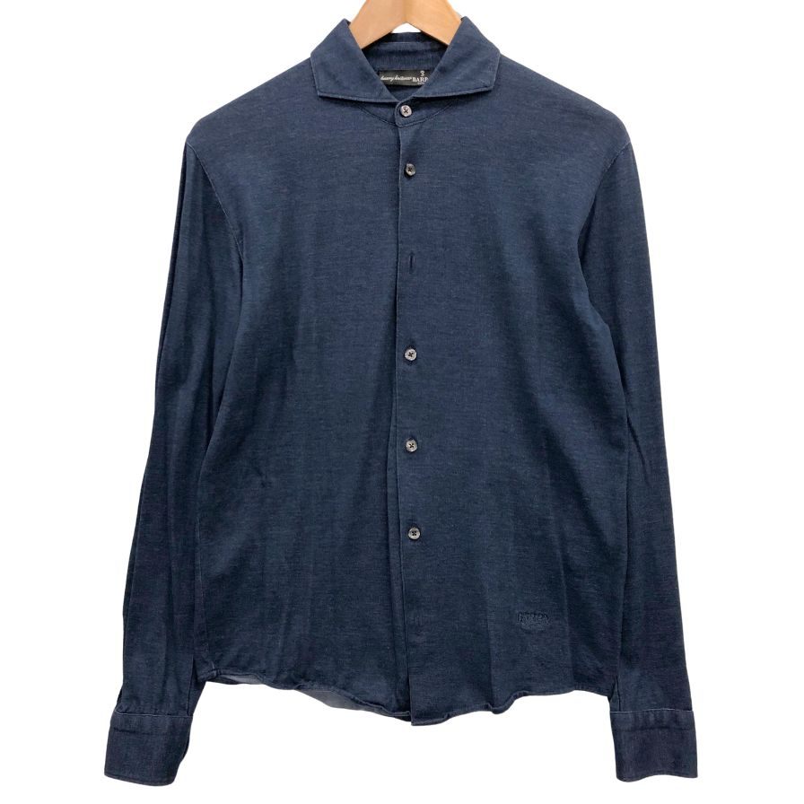 美品◆バルバ カッタウェイシャツ ネイビー メンズ サイズ46 BARBA 【AFB21】