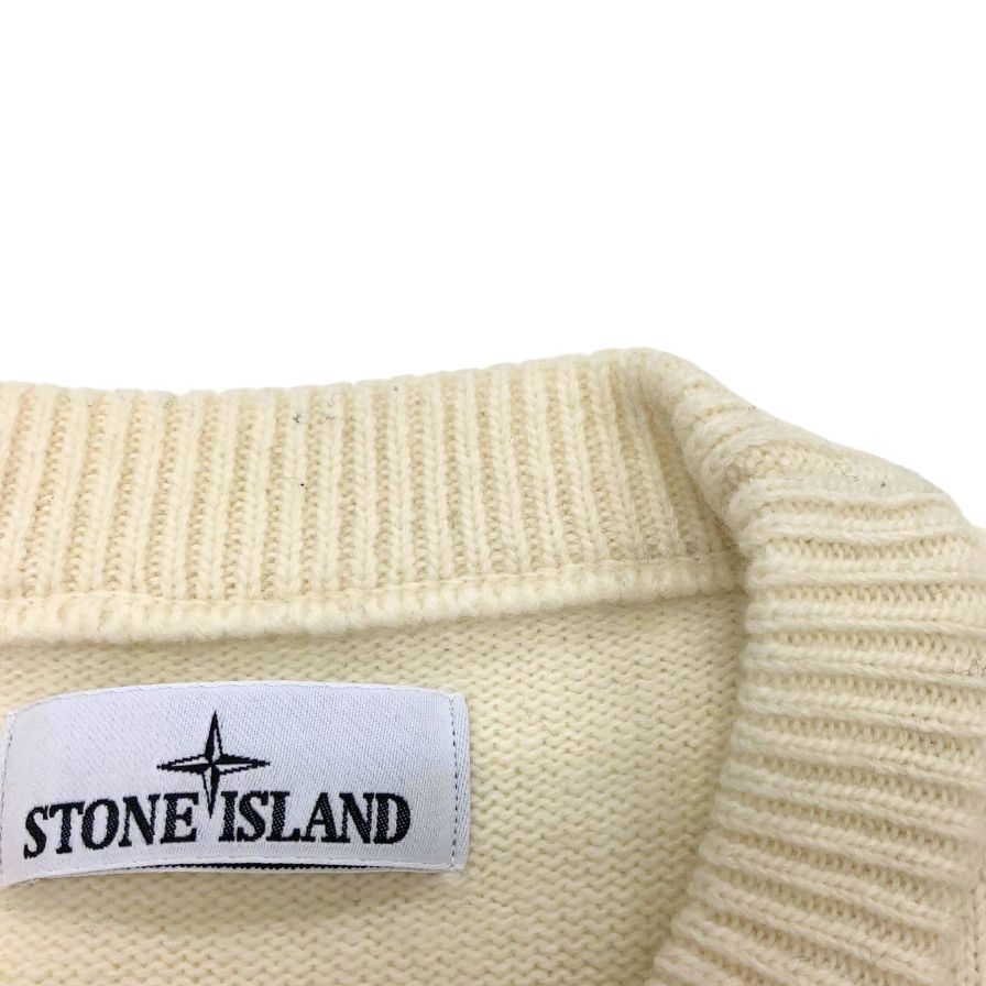 美品◆ストーンアイランド クルーネックニット 8115508A3 ロゴパッチ ウール ポリアミド サイズM メンズ ホワイト STONE ISLAND 【AFB35】