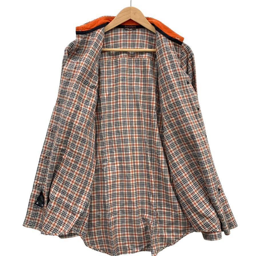 極美品◆ゼニアスポーツ シャツ ネルシャツ チェック柄 スナップボタン コットン サイズM グレー系 メンズ Zegna Sport 【AFB14】
