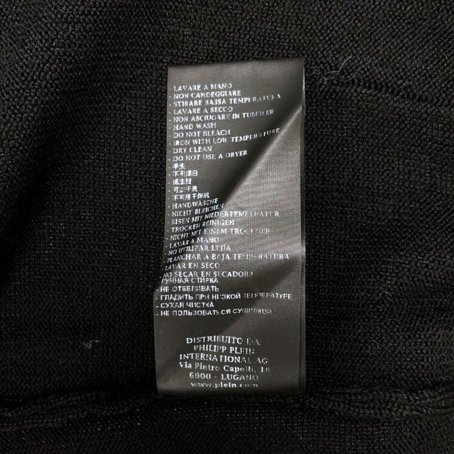 極美品◆フィリッププレイン カーデイガン スカルビジュー ウール100% レディース サイズL ブラック Philipp Plein 【AFB31】
