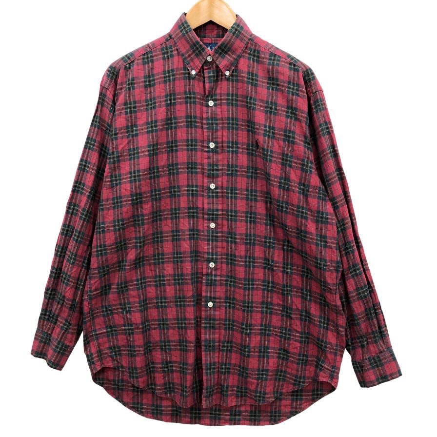 美品◆ラルフローレン 90S チェックシャツ ヴィンテージ レッド系 メンズ サイズM RALPH LAUREN 【AFB50】