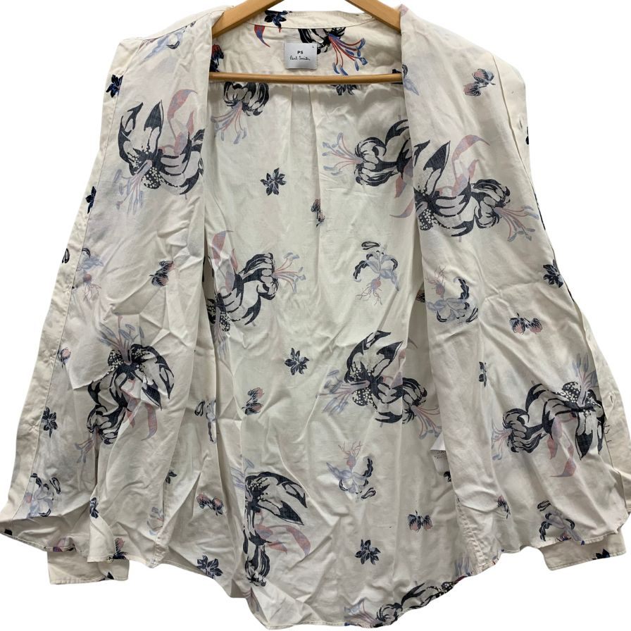 美品◆ピーエス ポールスミス シャツ 長袖 Lily 花柄 ホワイト系 セルロース コットン サイズL メンズ PS Paul Smith 【AFB27】