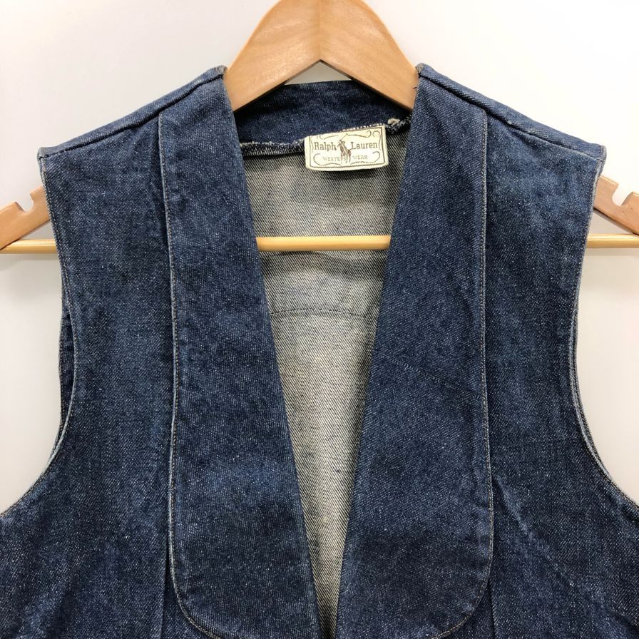 美品◆ラルフローレン 80S ウエスタンタグ デニムベスト ブルー メンズ サイズM RALPH LAUREN 【AFB31】