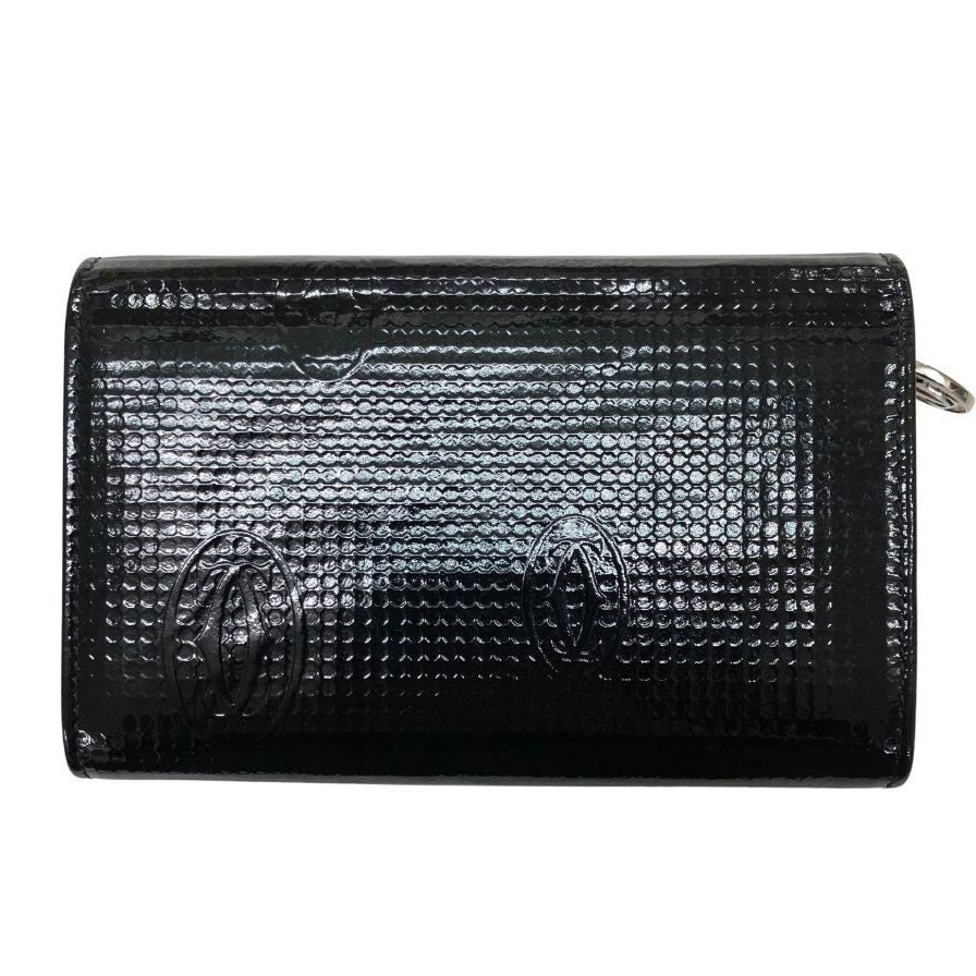 カルティエ 二つ折り財布 ハッピーバースデー L字ファスナー ブラック エナメル レディース Cartier【AFI18】