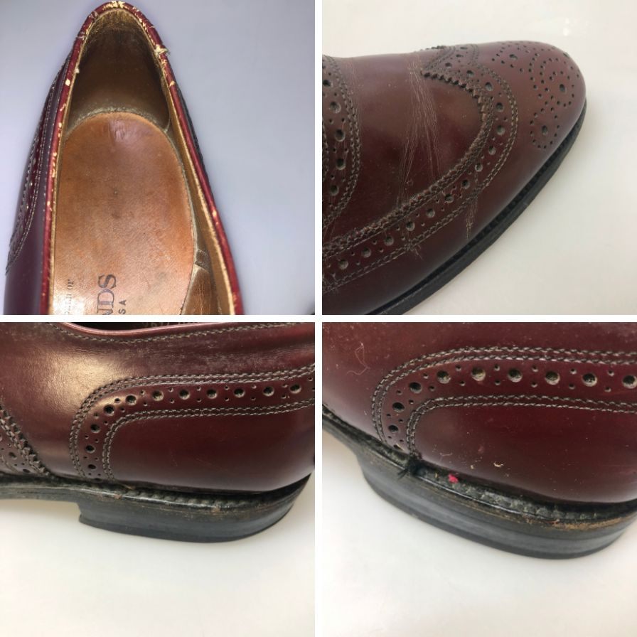 アレンエドモンズ レザーシューズ 内羽根 フルブローグ ガラスレザー ボルドー メンズ サイズ9.5 メンズ Allen Edmonds Chester 約27.5cm【AFC46】