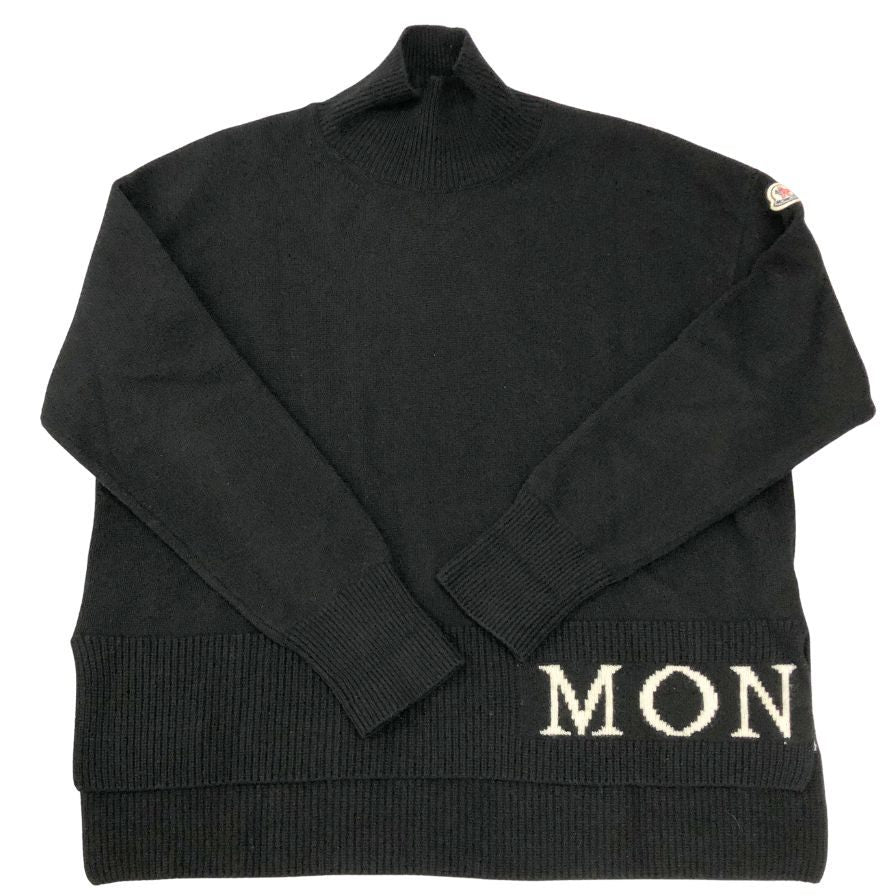 美品◆モンクレール ハイネックニット ロゴ刺繍 LUPETTO TRICOT ウール カシミヤ混 レディース サイズL ブラック Moncler 【AFB8】