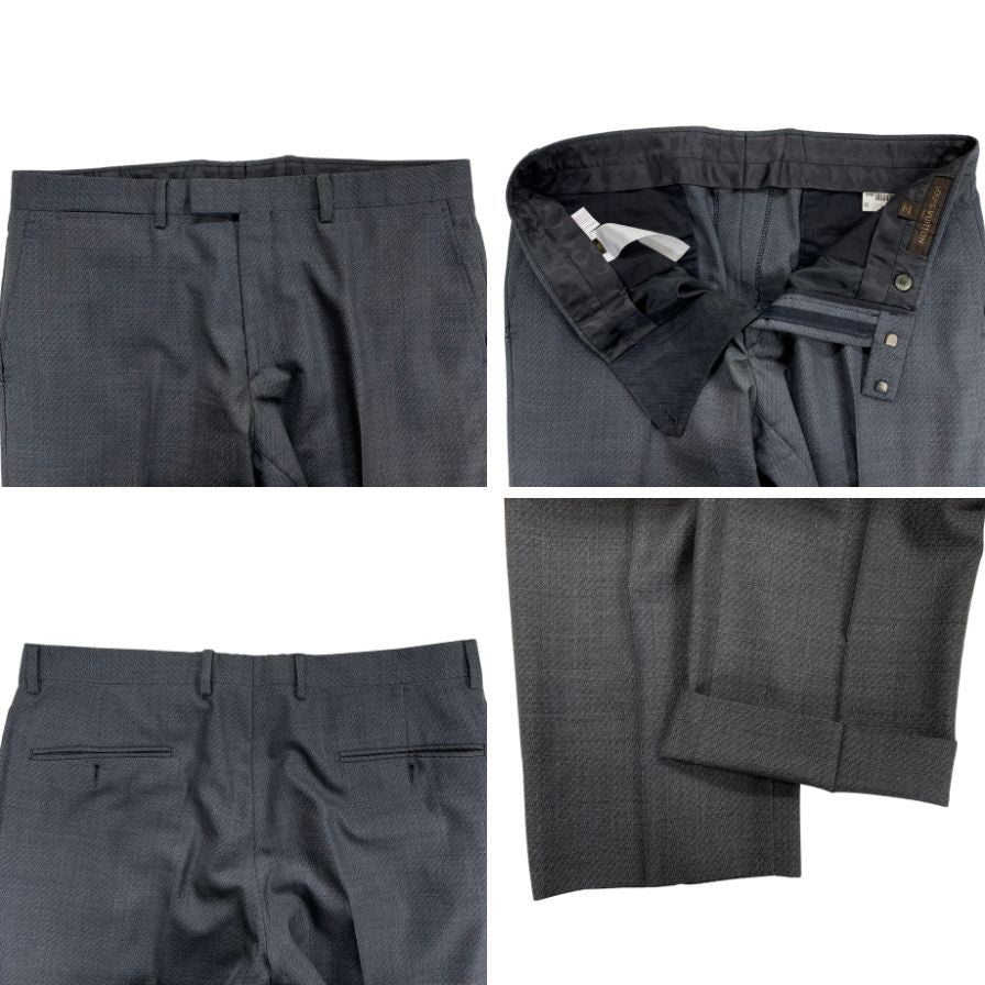 ルイヴィトン スーツ セットアップ 2Bシングル 本開き センターベント 裏地ダミエ ウール グレー メンズ サイズ52 VF0863 LOUIS VUITTON【AFA22】