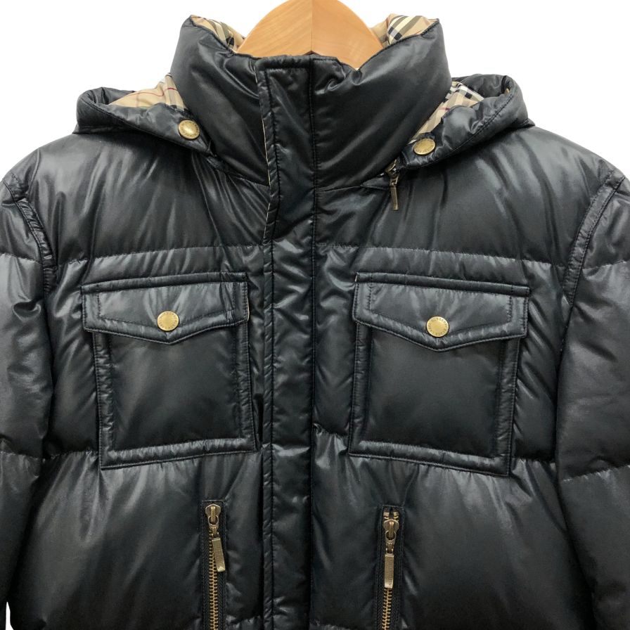美品◆バーバリー ブラックレーベル ダウンジャケット BMP70-534-09 ノバチェック ブラック サイズL メンズ BURBERRY BLACK LABEL 【AFA2】