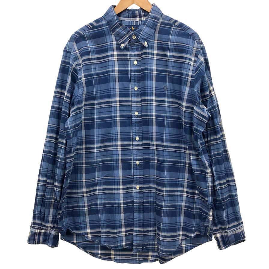 ラルフローレン チェックシャツ チェック柄 ブルー系 メンズ サイズXL Ralph Lauren【LA】