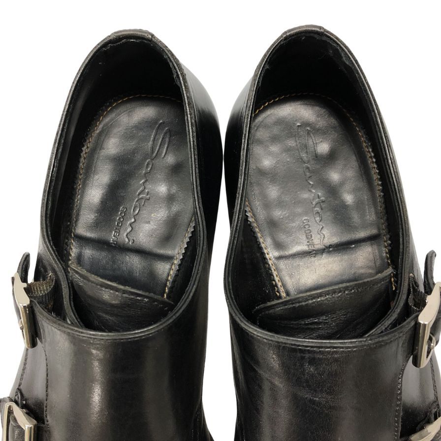 サントーニ レザーシューズ ダブルモンク 14064 ブラック サイズUK8 Santoni 約27.0cm【AFC3】