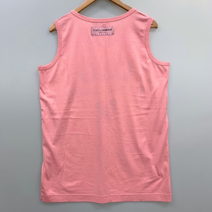 極美品◆ドルチェ&ガッバーナ ノースリーブTシャツ ALL THE LOVERS ピンク レディース サイズ44 DOLCE & GABBANA 【AFB43】