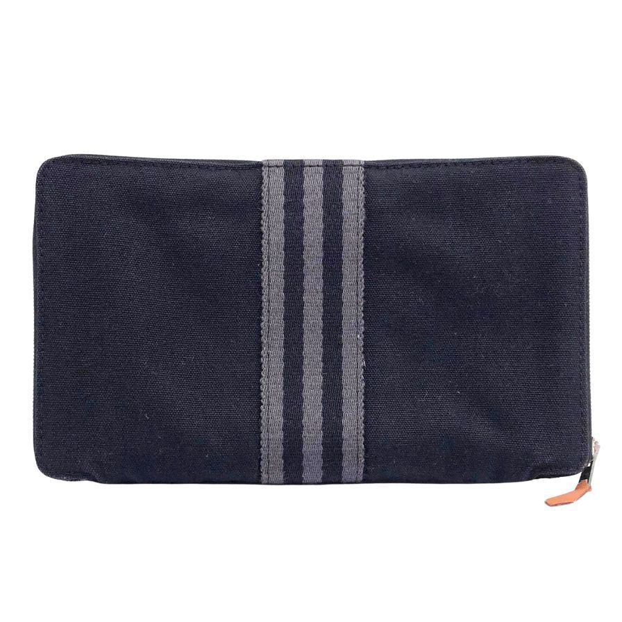 エルメス 長財布 フールトゥ パースGM キャンバス シルバー金具 ラウンドファスナー ブラック HERMES【AFI20】