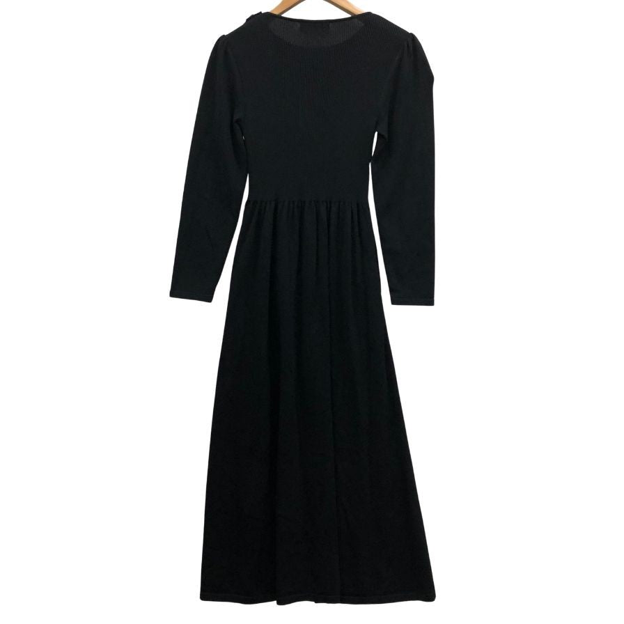 美品◆ルネ ニットワンピース ロングスリーブ リボン付き ブラック レディース サイズ36 Rene 【AFB12】