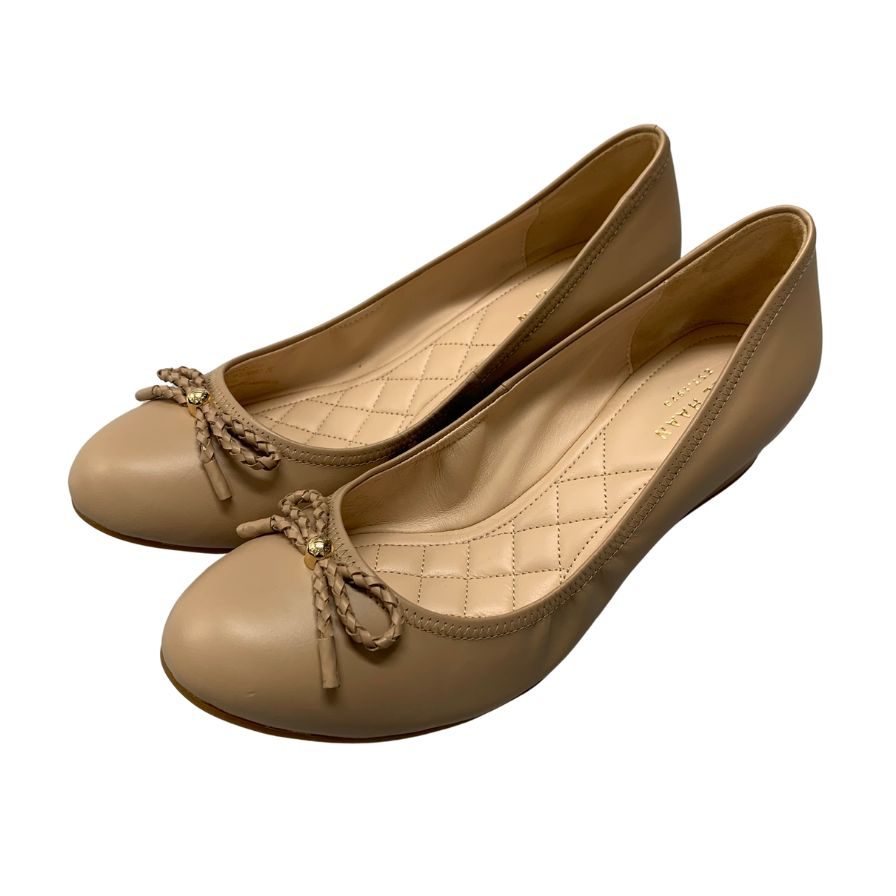 未使用◆コールハーン パンプス タリ グランド ボウ ウェッジ40 W03007 レザー ベージュ レディース サイズ7B COLE HAAN TALI GRAND LAC WEG40【AFD14】