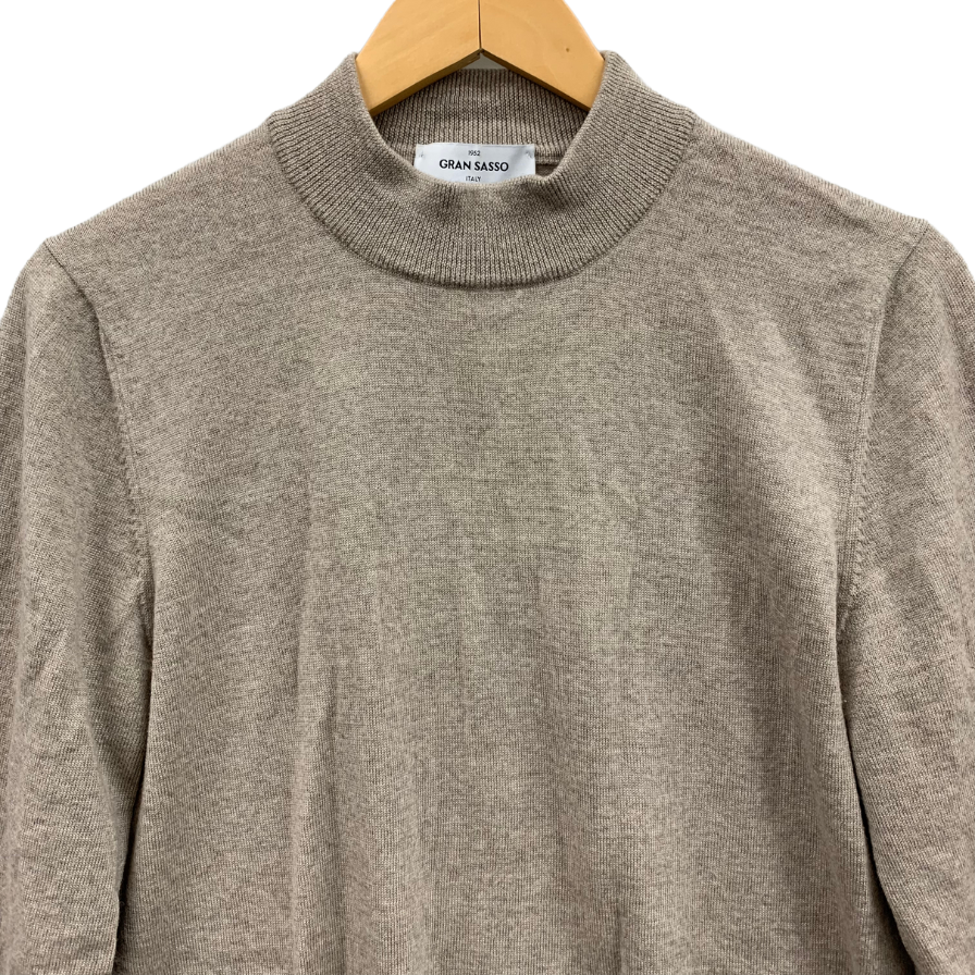 極美品◆グランサッソ モックネックニット ウール100% ベージュ メンズ GRAN SASSO 【AFB30】