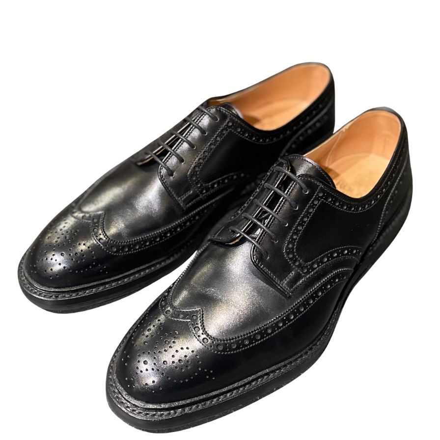 クロケット&ジョーンズ レザーシューズ ヘスウォール2 ウイングチップチップ カーフ ブラック メンズ サイズUK7E CROCKETT&JONES HESWALL2 ビジネスシューズ 約26.0cm【LA】【中古】