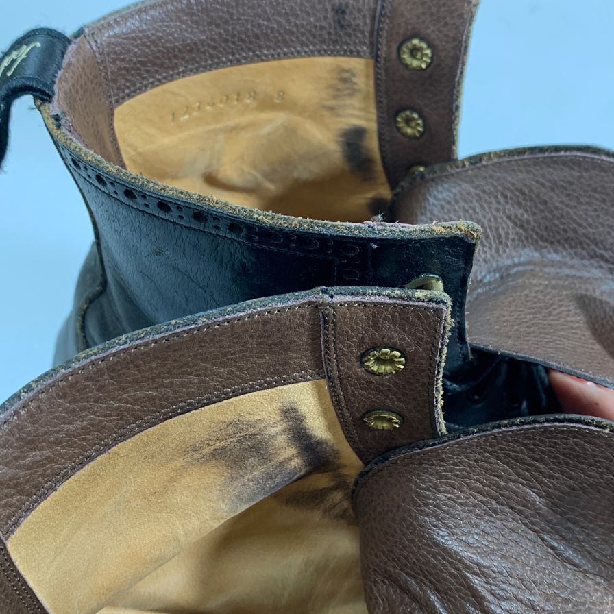 フットザコーチャー ブーツ レザー ブローグ モカシン ブラック サイズ8 メンズ foot the coacher 約26.0cm【PTM2】