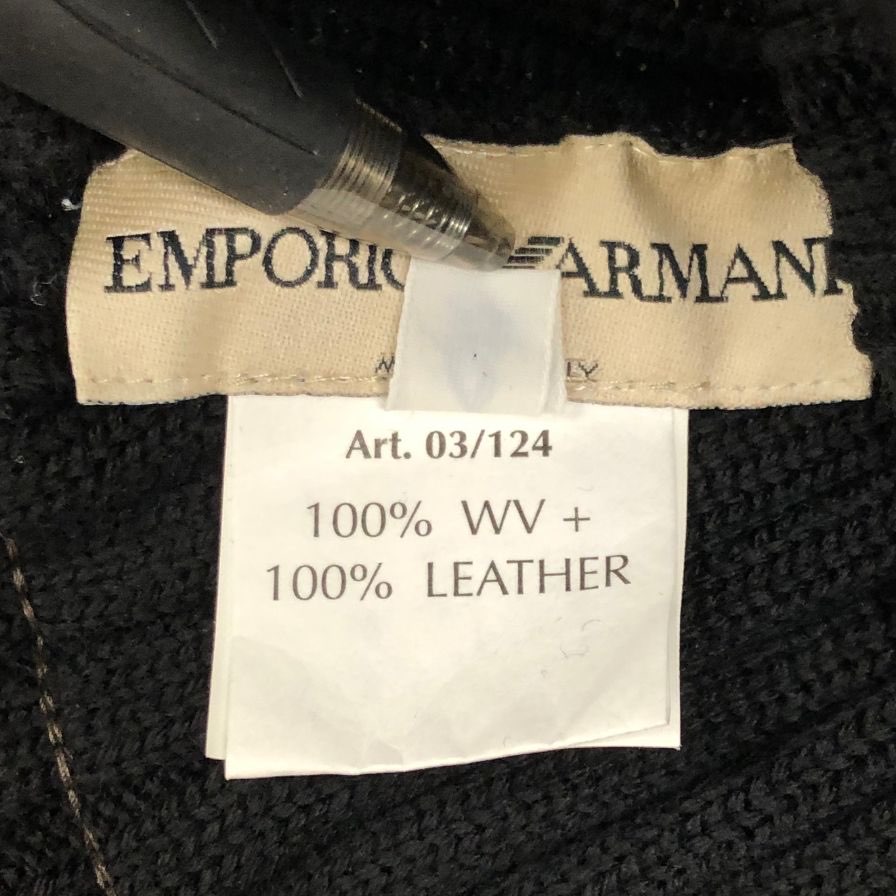 エンポリオアルマーニ ニット帽 レザー切替 ブラック サイズ59 EMPORIO ARMANI