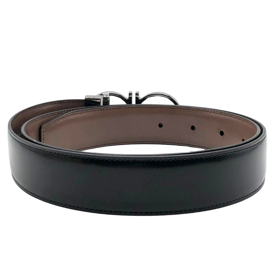 サルバトーレ フェラガモ ベルト ガンチーニ 金具 バックル レザー ブラック シルバー Salvatore Ferragamo【AFI21】