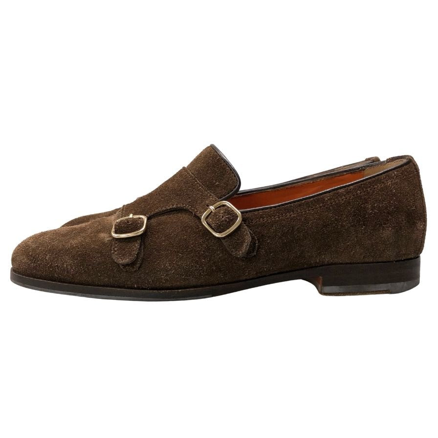 サントーニ レザーシューズ カルロス ダブルモンク スエード ブラウン サイズUK5.5 メンズ Santoni 約24.0cm【AFD15】