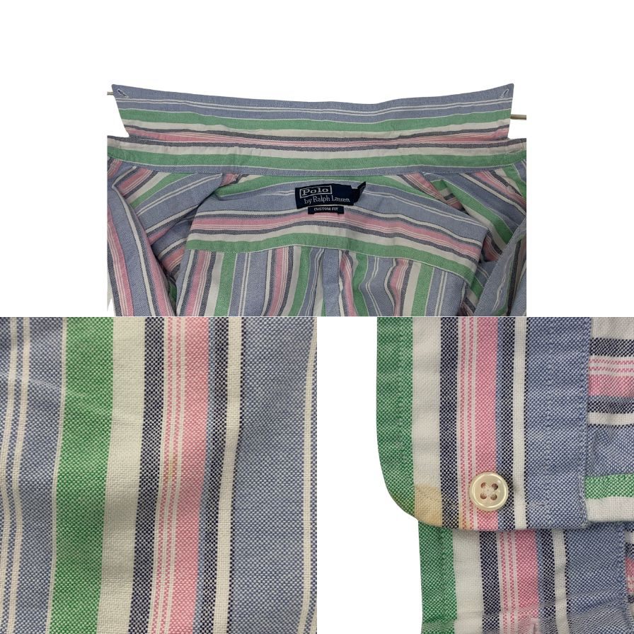 中古◆ポロ ラルフローレン ボタンダウンシャツ 90S ストライプ ブルー メンズ サイズM Polo Ralph Lauren 【AFB4】