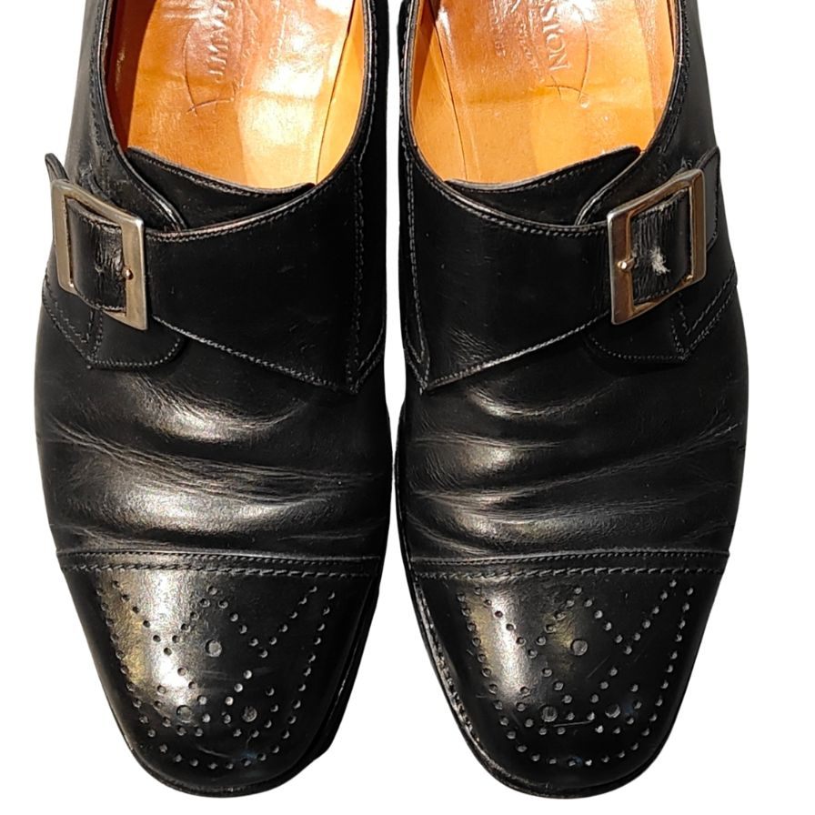 ジェイエムウエストン レザーシューズ シングルモンク Wメダリオン カーフ ブラック サイズ7.5E メンズ J.M.WESTON 約26.5cm【LA】【中古】
