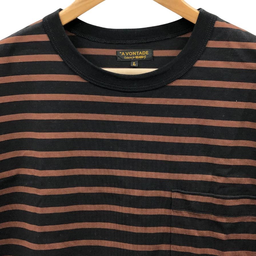 アボンタージ ビームスF 別注 Tシャツ ボーダー ポケット ブラウン ブラック メンズ サイズL A VONTADE BEAMS F【LA】