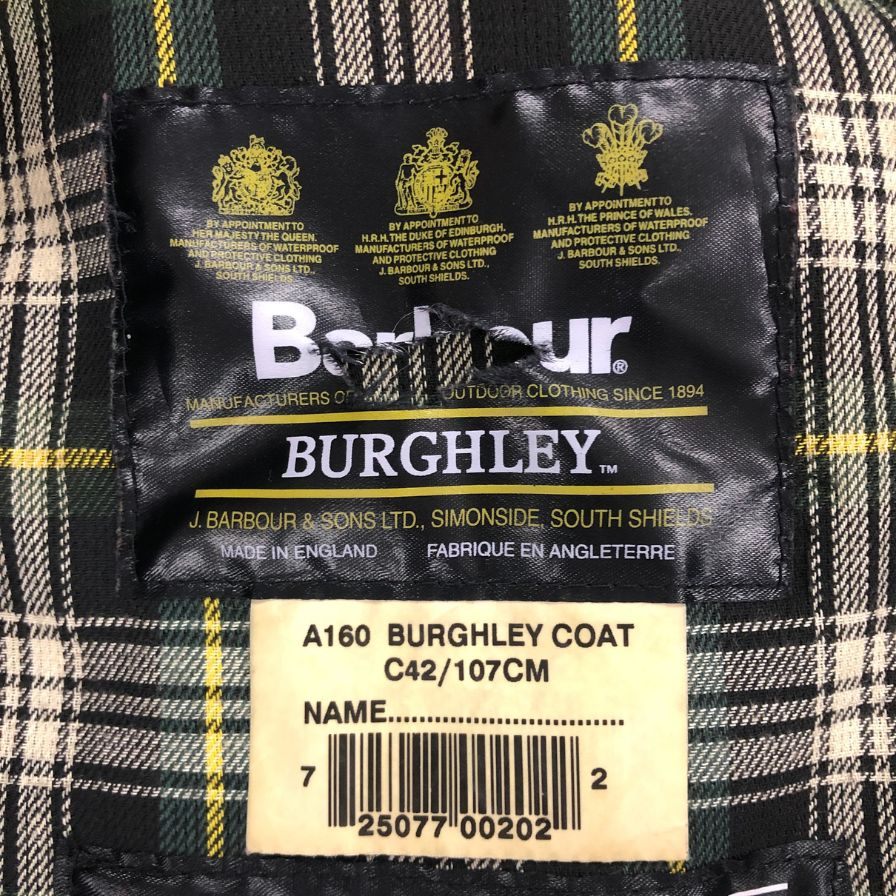 美品◆バブアー コート オイルド バーレー 3ワラント セージ サイズ 107cm/42in メンズ Barbour BURGHLEY 【AFA10】