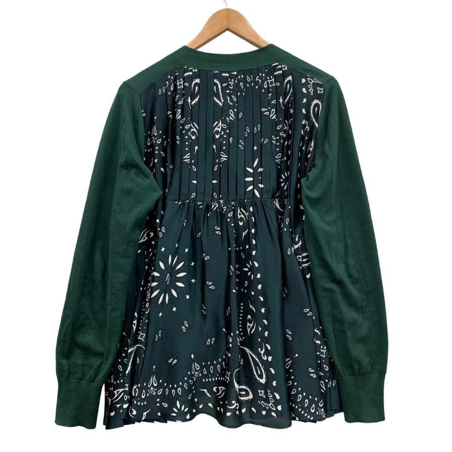 美品◆サカイ 22AW カーディガン バンダナプリント グリーン レディース サイズ3 22-05933 Sacai 【AFB49】
