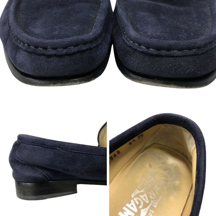 サルヴァトーレフェラガモ ローファー ガンチーニ スエード ネイビー メンズ サイズ6.5EE Salvatore Ferragamo 約25.0cm【AFC36】
