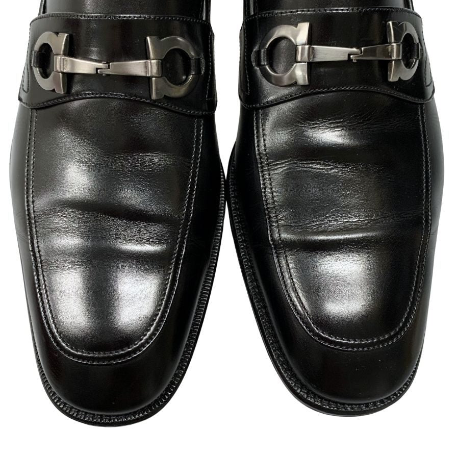 サルヴァトーレフェラガモ ローファー ガンチーニ ビット レザー ブラック メンズ サイズ7.5 Salvatore Ferragamo 約26.0cm【AFD5】