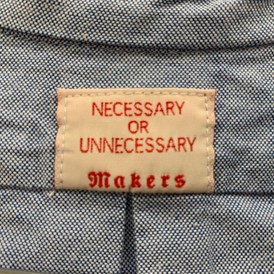 新品同様◆ネセサリー オア アンネセサリー シャンブレーシャツ 長袖 ブルー系 メンズ サイズL necessary or unnecessary 【AFB29】
