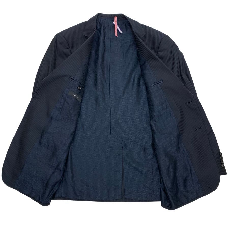 グッチ スーツ セットアップ 2Bジャケット ウール×シルク ブラック ストライプ 28JNF1 メンズ サイズ56 GUCCI【AFA2】