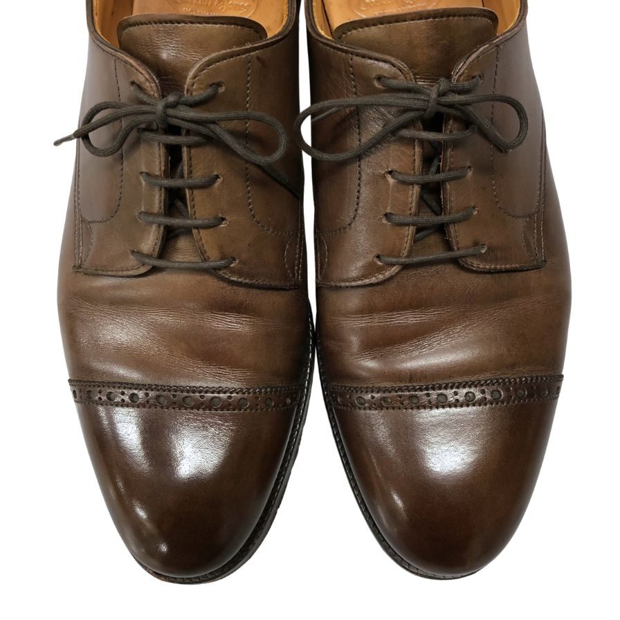 クロケット&ジョーンズ レザーシューズ ブランスウィック パンチドキャップトゥ カーフ サイズ8E ブラウン Crockett&Jones BRUNSWICK 約26.5cm【AFC28】