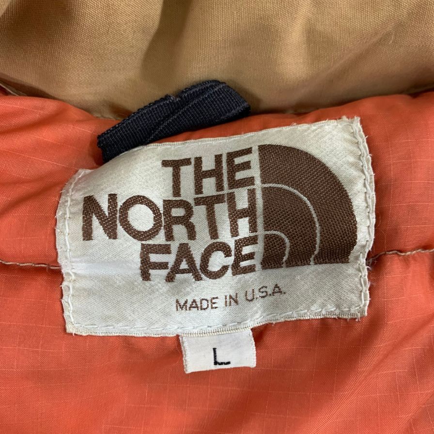 中古◆ザ ノースフェイス ダウンジャケット 茶タグ ビンテージ USA製 ベージュ メンズ サイズL THE NORTH FACE 【AFA12】