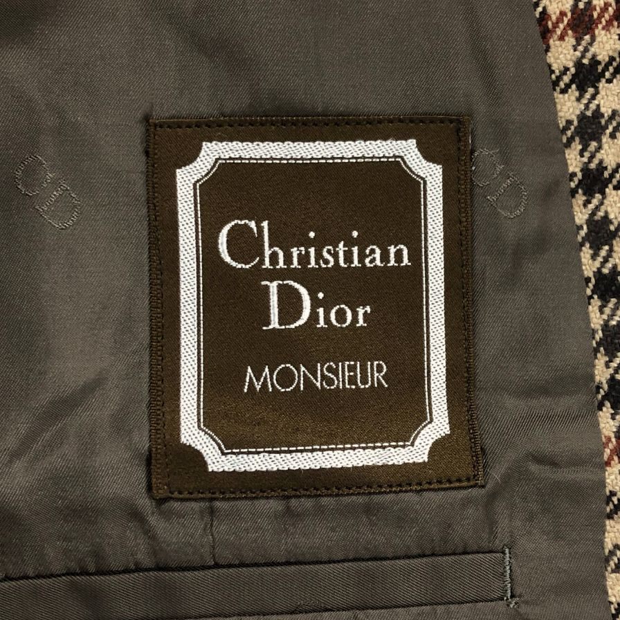 美品◆クリスチャンディオール ムッシュ テーラードジャケット 2B チェック メンズ サイズ2 Christian Dior MONSIEUR 【AFB37】