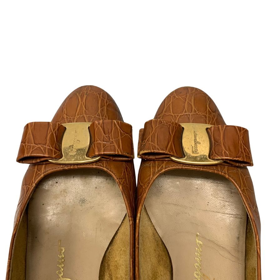 サルヴァトーレフェラガモ パンプス ヴァラリボン ブラウン レザー サイズ4C レディース Salvatore Ferragamo VADA 約23.0cm【AFD2】