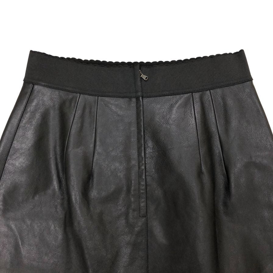 ドルチェ&ガッバーナ レザー スカート ウエストハイリブ 子牛革 レディース サイズ44 ブラック DOLCE&GABBANA【AFB29】