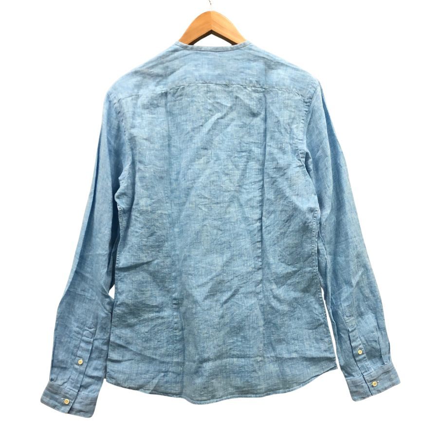 極美品◆ザッカス ノーカラーシャツ リネン メンズ サイズ41 ブルー XACUS 【AFB47】
