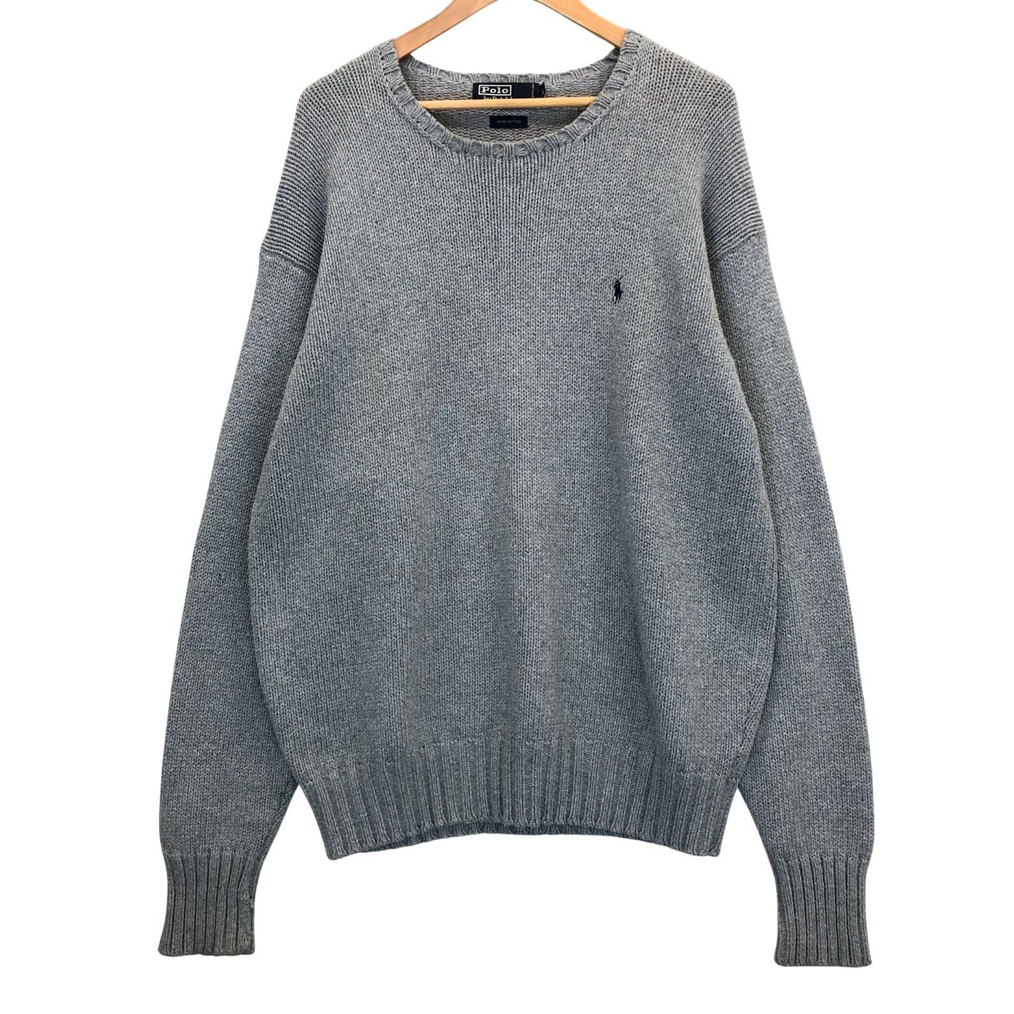 中古◆ポロ ラルフローレン ハンドニット グレー コットン メンズ サイズL Polo Ralph Lauren 【AFB38】