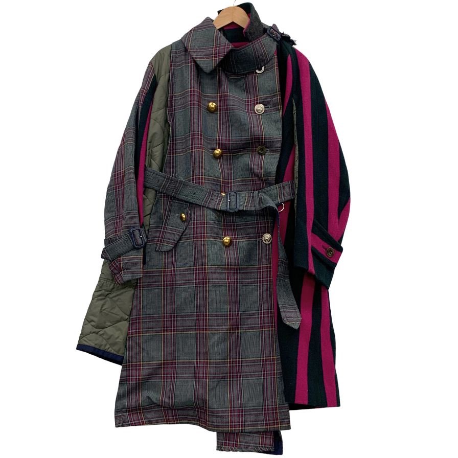 極美品◆サカイ 18年製 異素材ドッキングロングコート レディース サイズ1 18-04154 マルチカラー sacai 【AFA19】