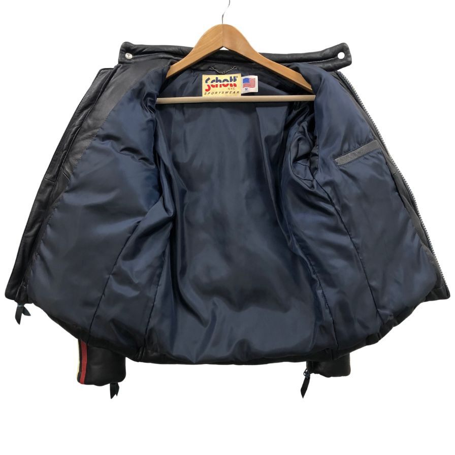 中古◆ショット ダウンジャケット モーターサイクルジャケット ラムレザー IDEALジップ サイズM ネイビー メンズ Schott 【AFG1】