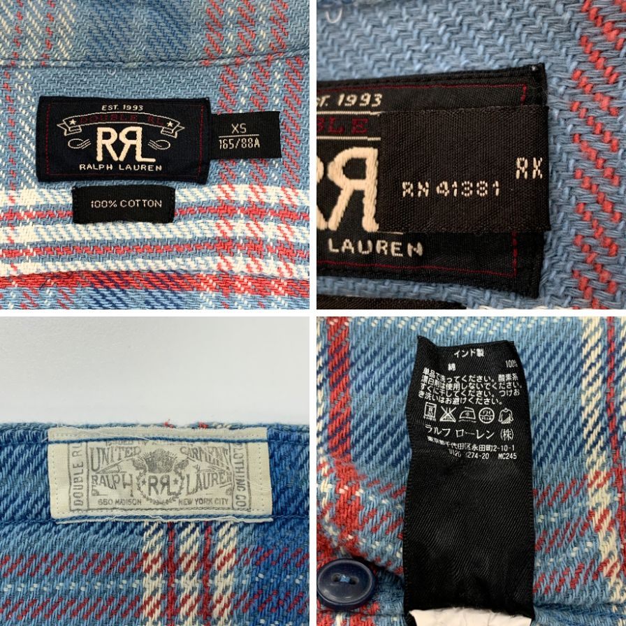 中古◆ダブルアールエル ラルフローレン 長袖シャツ チェック ブルー系 メンズ サイズXS RRL RALPH LAUREN 【AFB27】