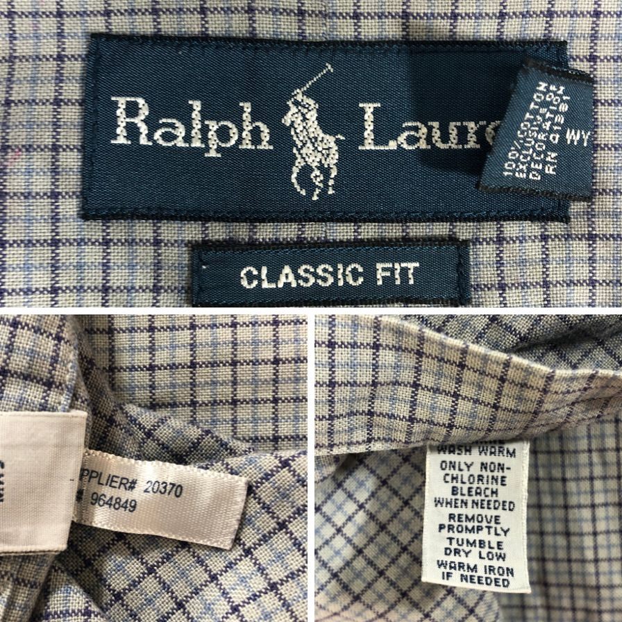 中古◆ラルフローレン ボタンダウンシャツ 90S ブルー系 チェック メンズ サイズ3XL Ralph Lauren 【AFB38】