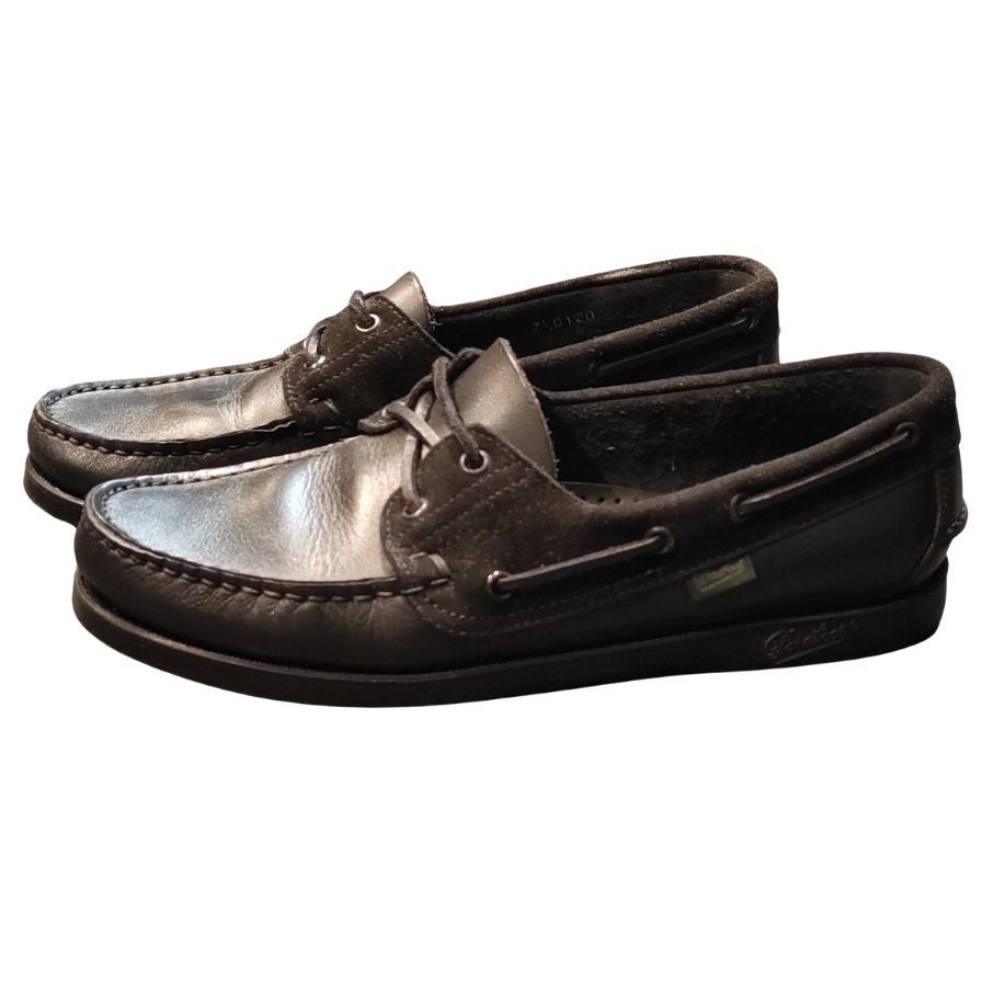 パラブーツ BEAMSF レザーデッキシューズ バース カーフスエードコンビ ブラック メンズ UK7.5 PARABOOT BARTH デッキシューズ 約26.0cm【LA】【中古】