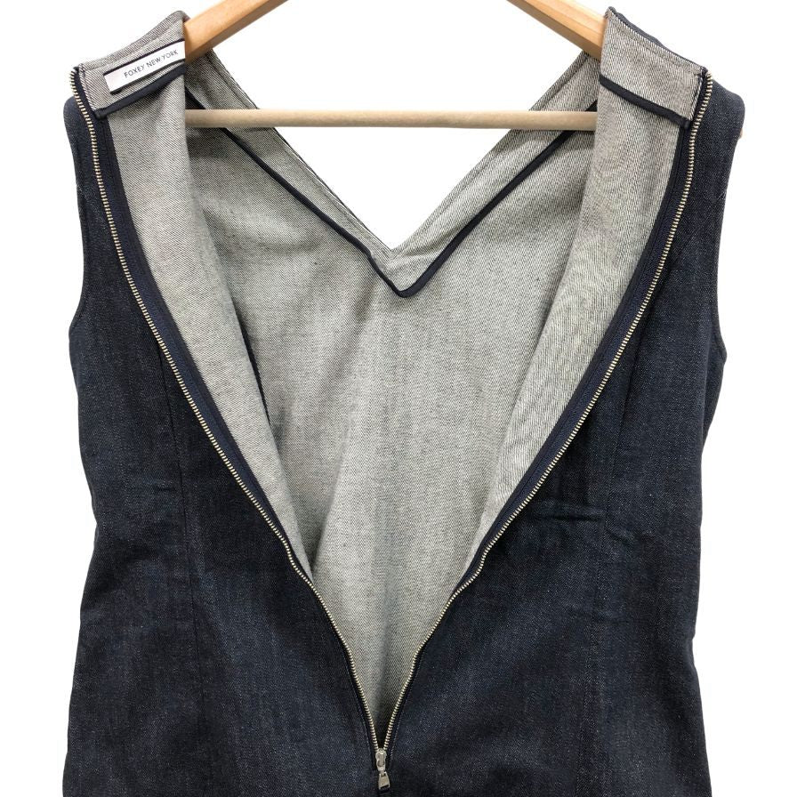 美品◆フォクシーニューヨーク ノースリーブワンピース フレア デニム レディース サイズ40 39368 FOXEY NEW YORK 【AFB37】