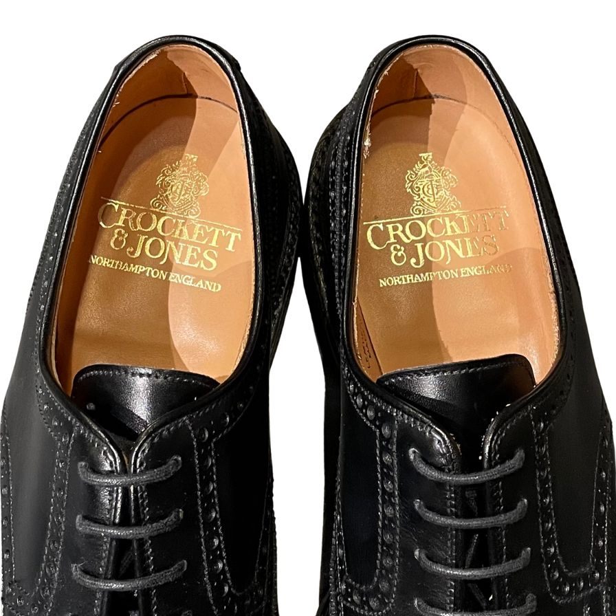クロケット&ジョーンズ レザーシューズ ヘスウォール2 ウイングチップチップ カーフ ブラック メンズ サイズUK7E CROCKETT&JONES HESWALL2 ビジネスシューズ 約26.0cm【LA】【中古】